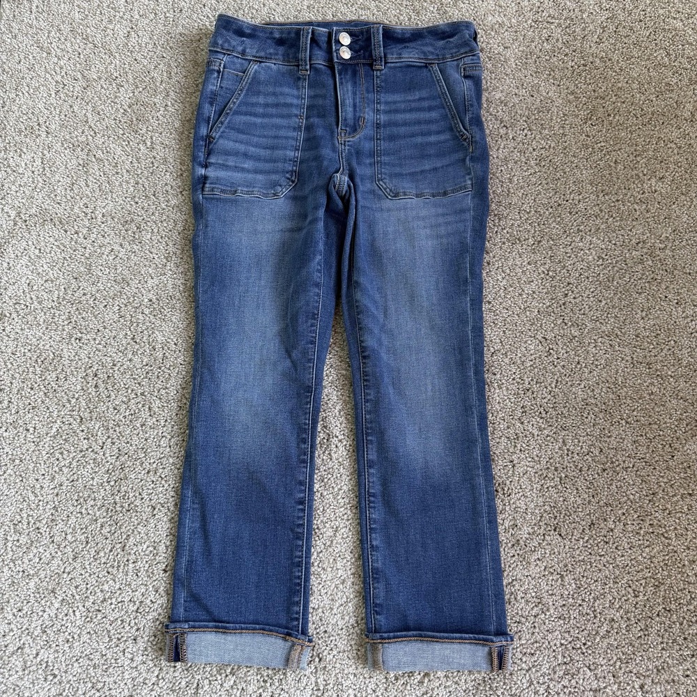American Eagle Straight Jeans Womens 4 Med Wash Blue Next Level Stretch Denim